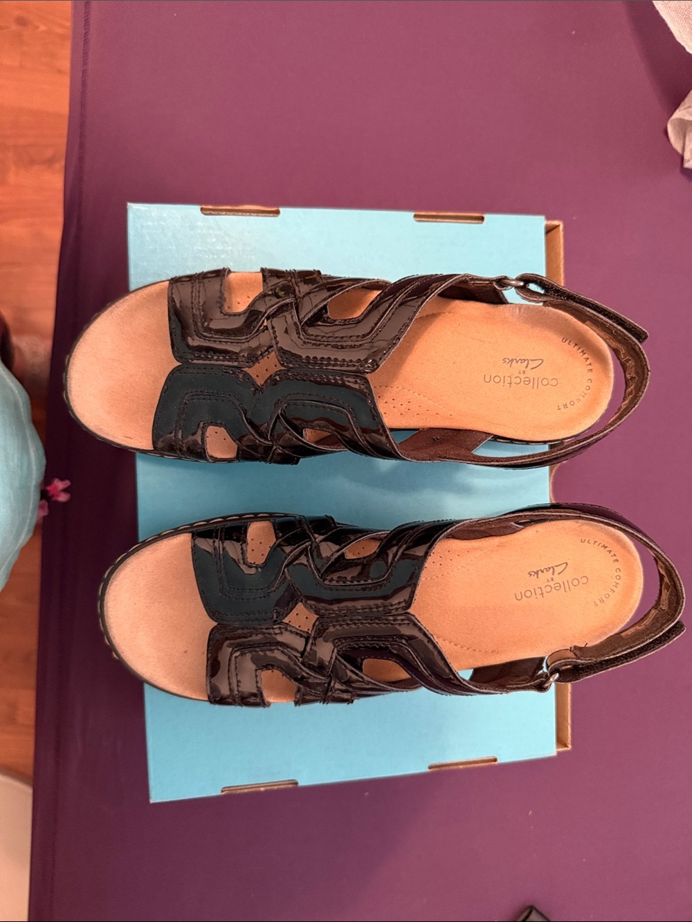 Clarks Black Patent Leather Slingback Sandals